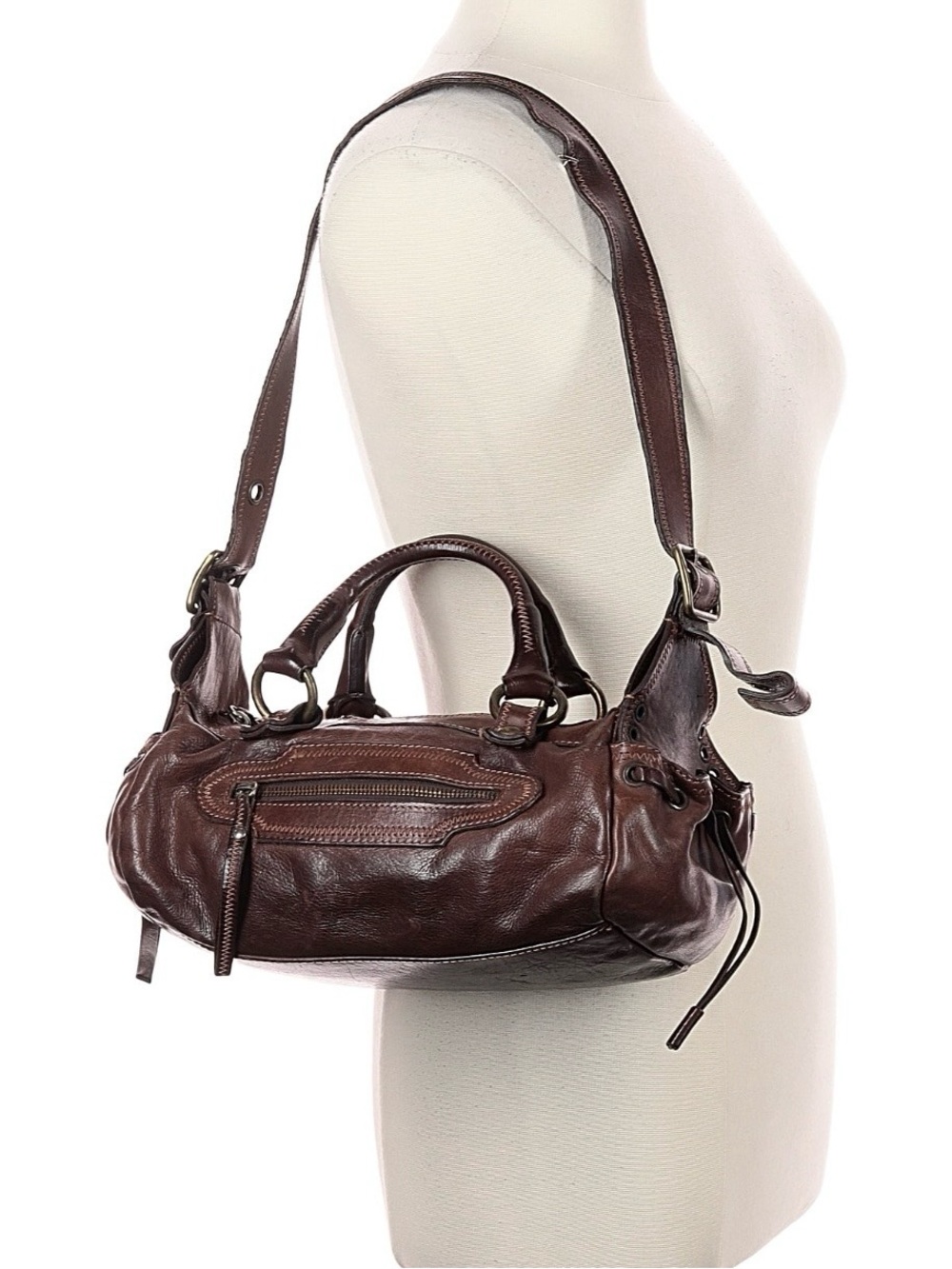 Dark Brown Leather Shoulder Bag with Dual Handles